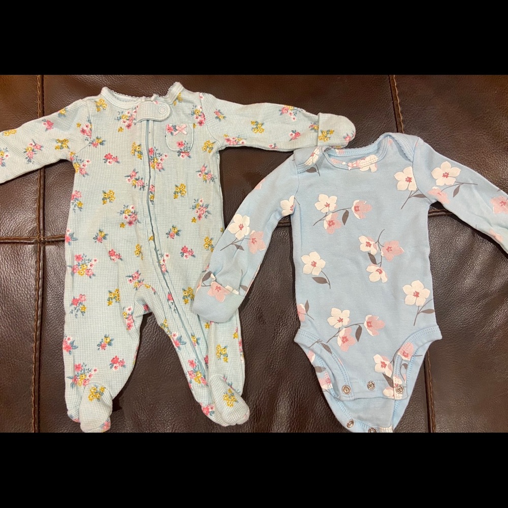 Baby girl onesies. Worn once. With mittens.
